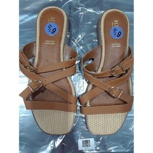 LOTTINI, VACCHETTA MULTI STRAP LEATHER FLAT SANDALS,BROWN 6.5M US